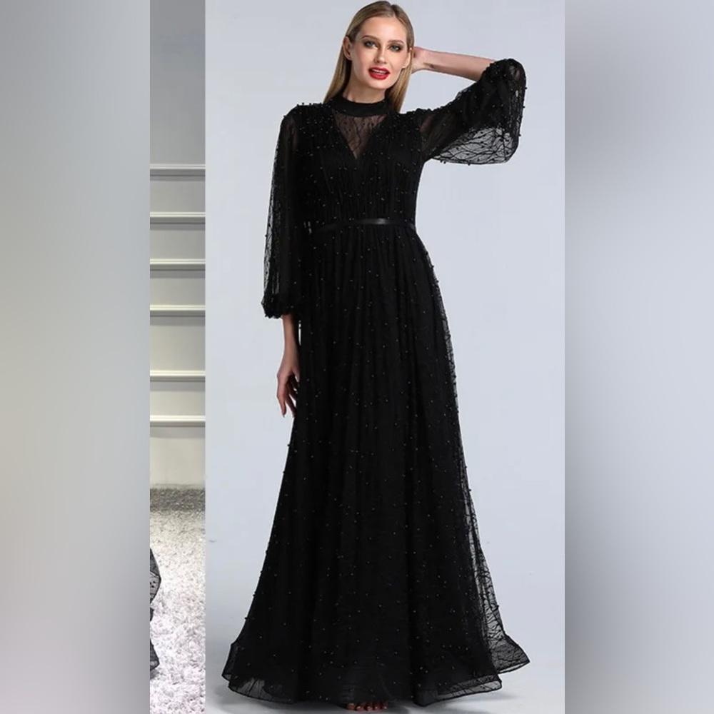 Custom Black Special/Party Occasion Beaded Dress - Size S